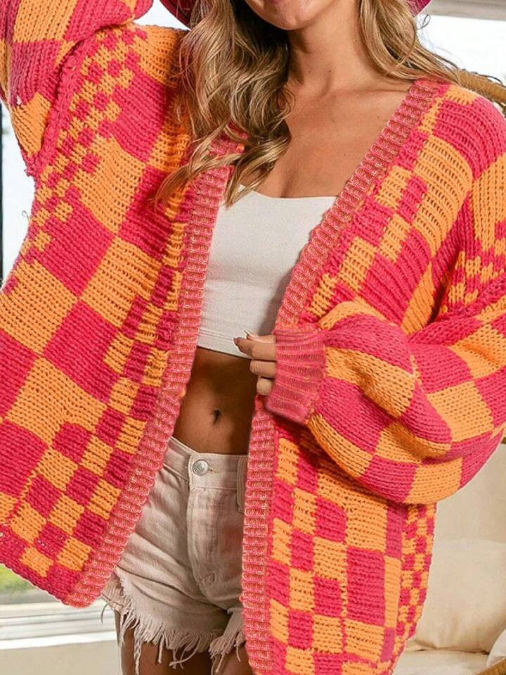 Plus Size Women's Autumn And Winter Fashion Casual Commuting Home Y2K Checkerboard Contrast Color... | SHEIN