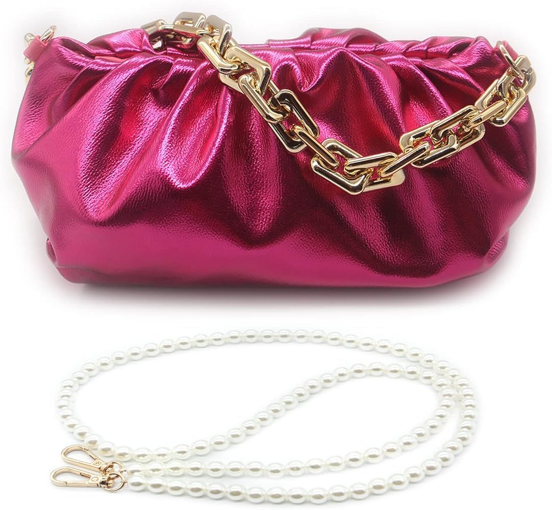 NAARIIAN Dumpling Bag for women Ruched Clutch Cloud Shape Dupe Chunky Chain Shoulder Bag PU Leath... | Amazon (US)