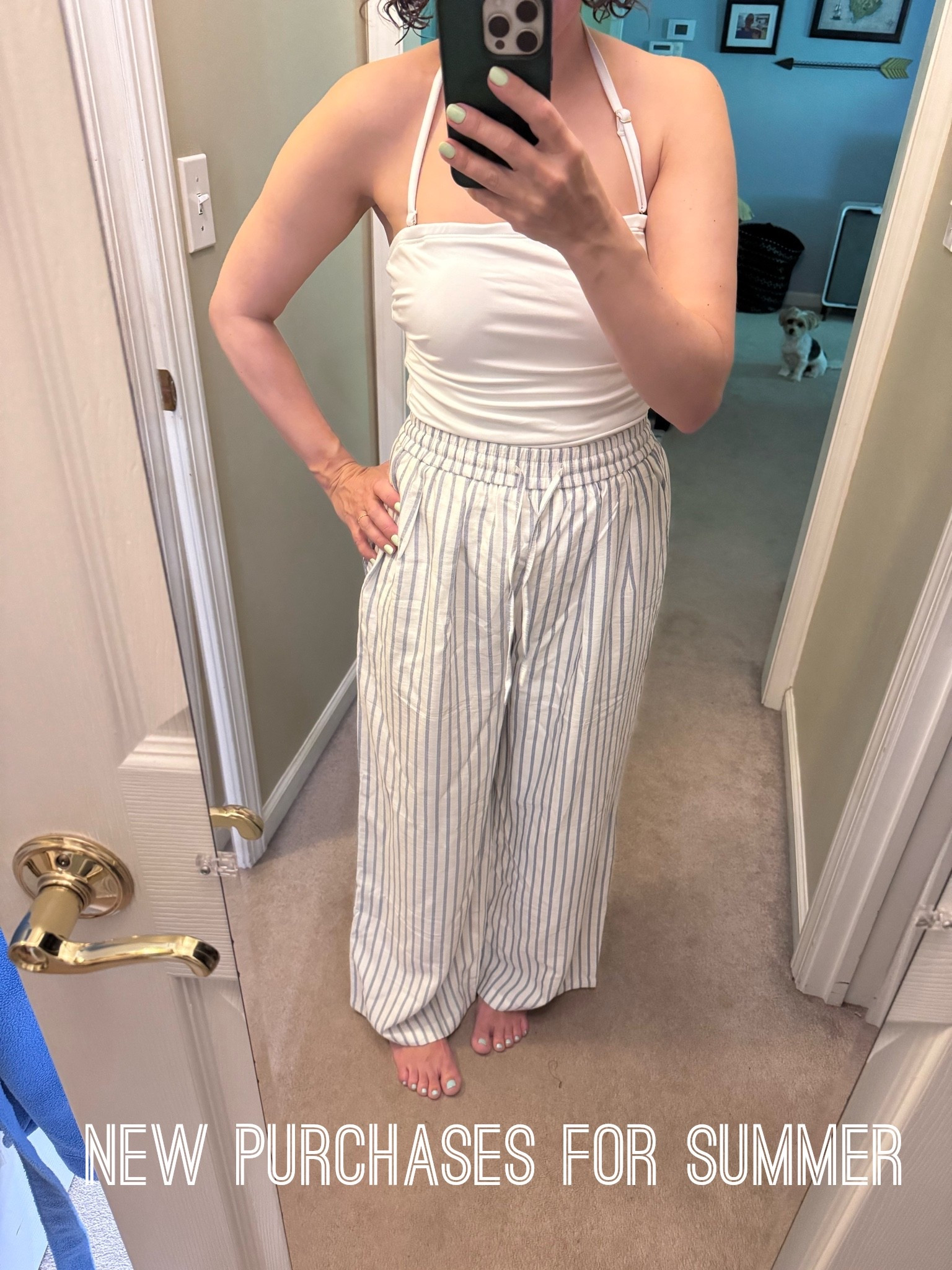 New white one piece bathing suit and striped pants 🩵

#LTKSeasonal #LTKOver40 #LTKSwim