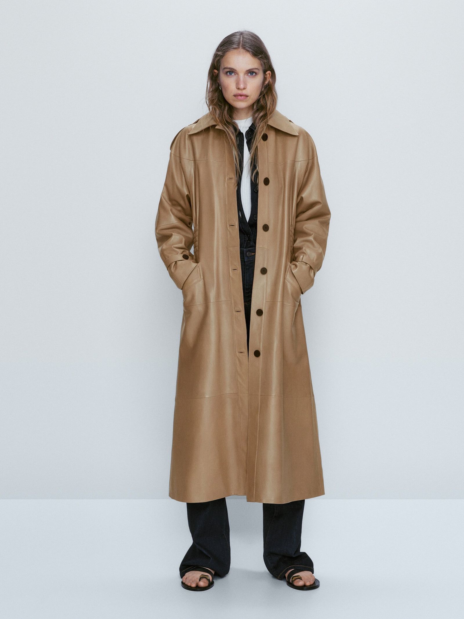 Nappa leather trench coat with elastic waistband - Massimo Dutti | Massimo Dutti (US)