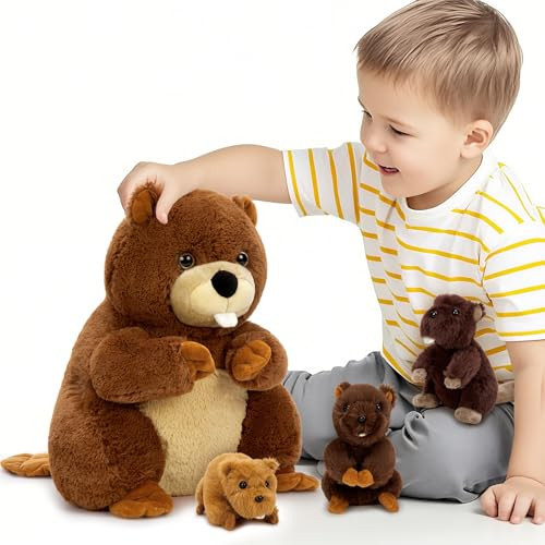 MaoGoLan 4Pcs Beaver Stuffed Animals with Three Babies Inside,17.7" Fluffy Giant Beaver Plush Gift,Funny Beave Plushie Woodland Toys for Kids,Teens,Baby Shower,Christmas | Amazon (US)