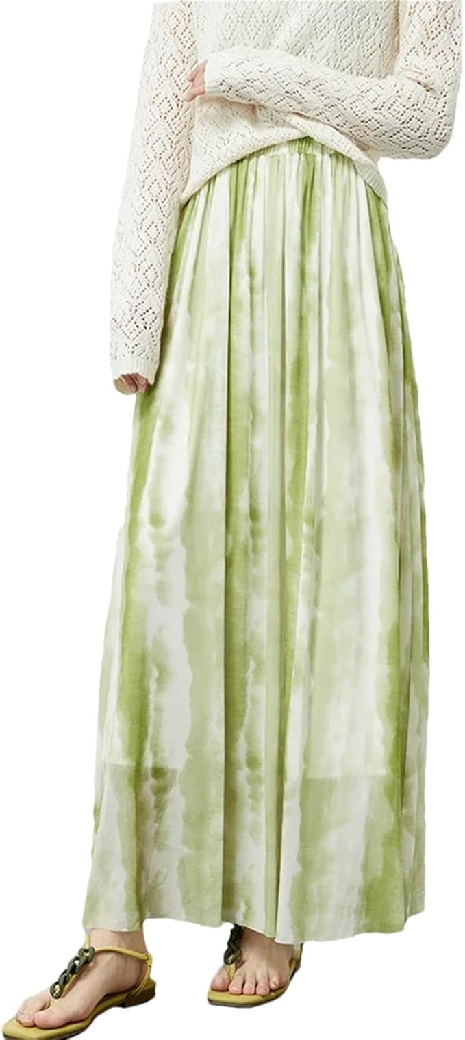 Women's Printed Chiffon Mesh Maxi Skirt 2025 Summer Elastic Waist Vacation Ankle-Length Long Skir... | Amazon (US)