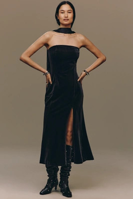 Endless Rose Strapless Scarf Velvet Slim Midi Dress | Anthropologie (US)