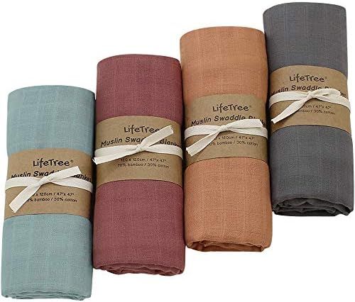 LifeTree 4 Pack Muslin Swaddle Blankets, Soft Solid Baby Swaddle Blankets Muslin Receiving Blanke... | Amazon (US)