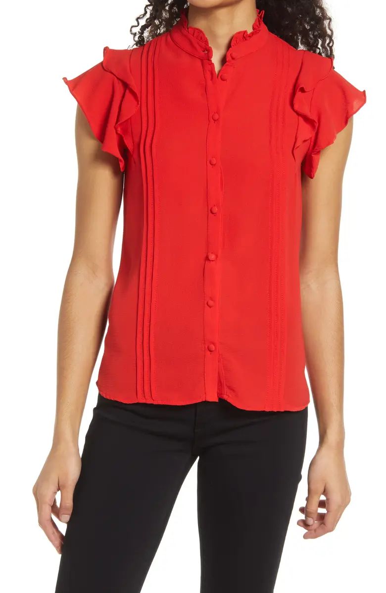 Pintuck Ruffle Short Sleeve Blouse | Nordstrom