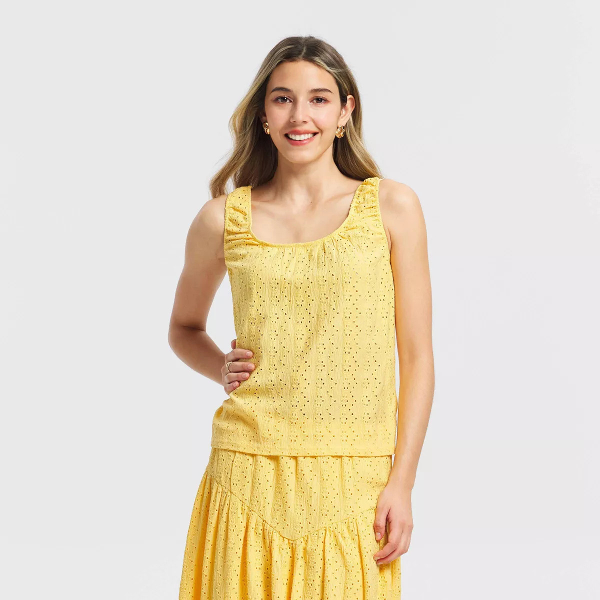 Women's Eyelet Scoop Neck Tank Top - A New Day™ Yellow S | Target
