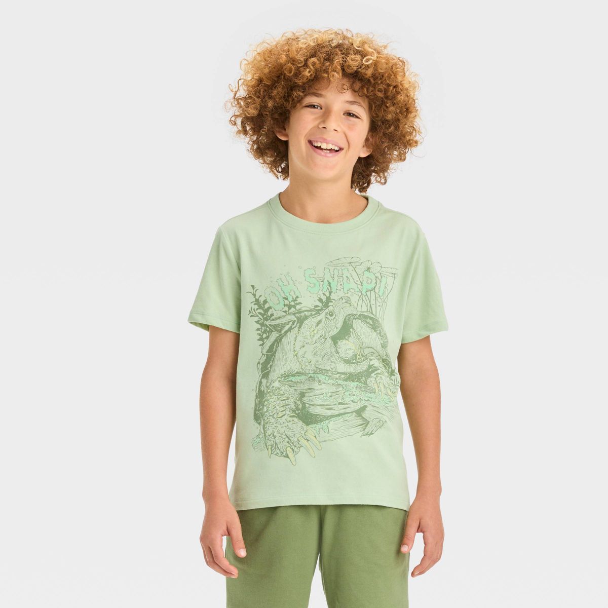 Boys' Short Sleeve Snapping Turtle 'Oh Snap!' Graphic T-Shirt - Cat & Jack™ Green | Target