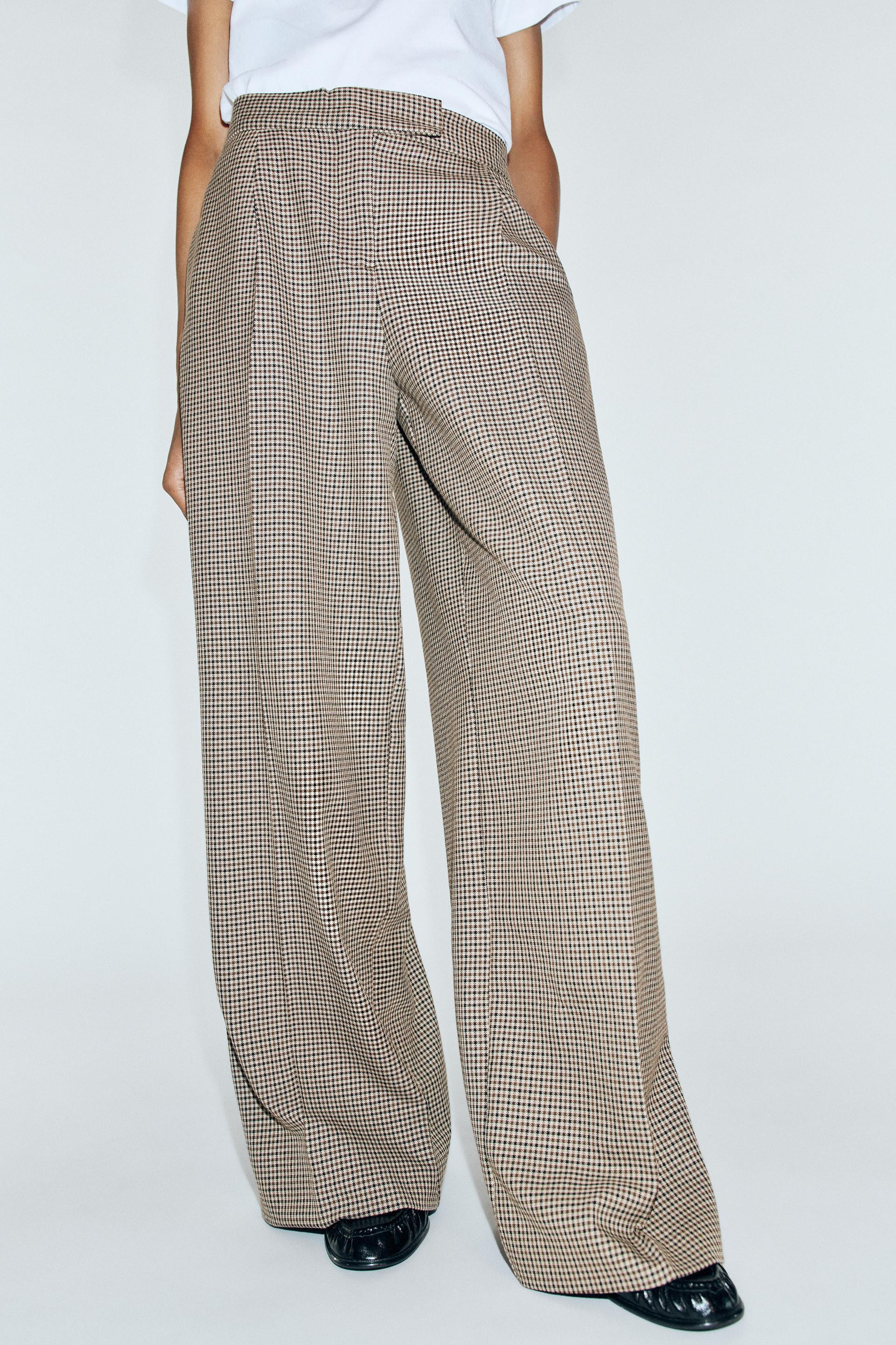 Zara - Wide-Leg Pleated Pants - Stone - S - Woman | Zara US