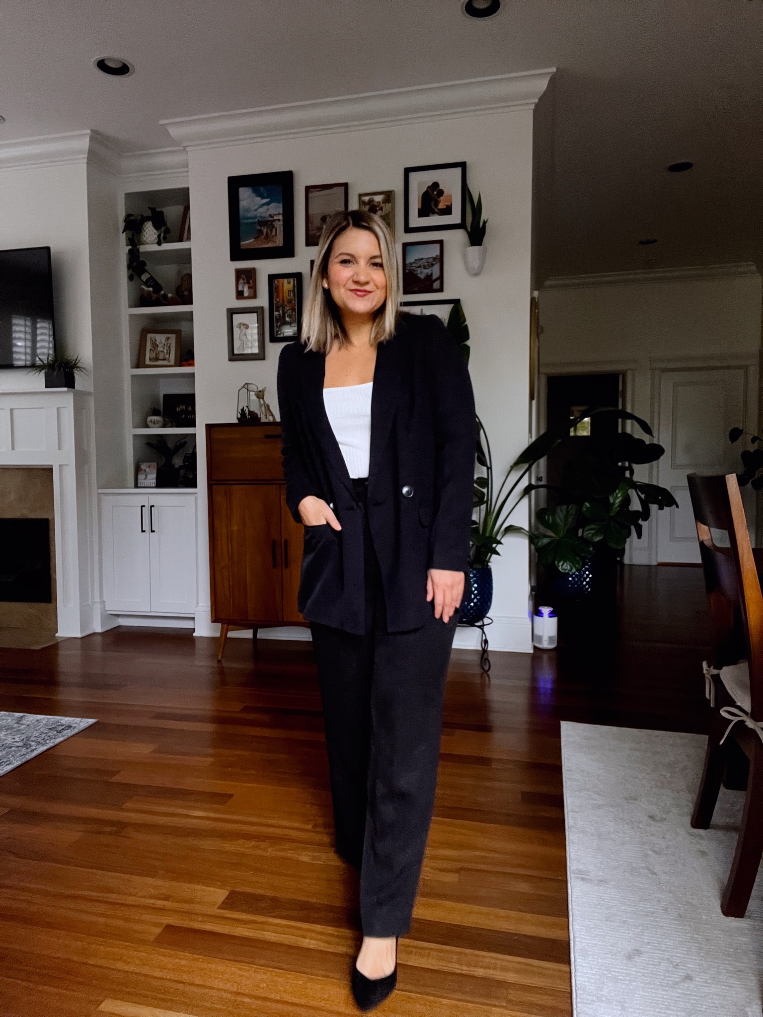 Blazer (up to 30% off right now!) - wearing an XS. True to size for a slightly oversized fit
Sweater- mine is old but this one is very similar and runs TTS!
Trousers - wearing a petite 4 (regular 2 fit me in store but sizes up to 4 in petite!)

#LTKworkwear #LTKSeasonal #LTKsalealert