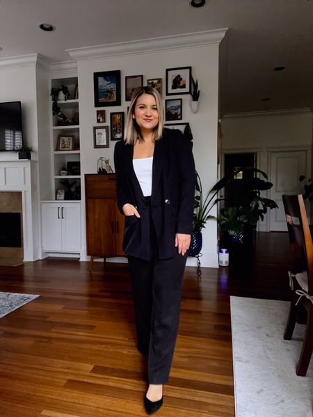 Blazer (up to 30% off right now!) - wearing an XS. True to size for a slightly oversized fit
Sweater- mine is old but this one is very similar and runs TTS!
Trousers - wearing a petite 4 (regular 2 fit me in store but sizes up to 4 in petite!)

#LTKworkwear #LTKSeasonal #LTKsalealert