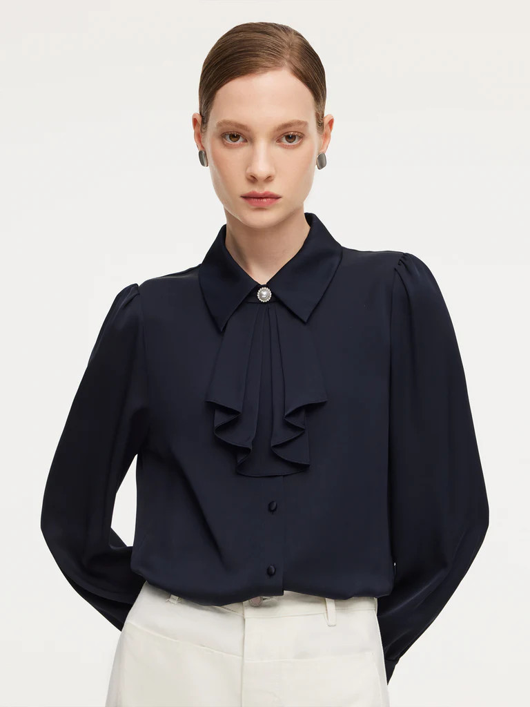 [Preview] 22MM Mulberry Silk Women Shirt With Detachable Ruffle Detail | GOELIA