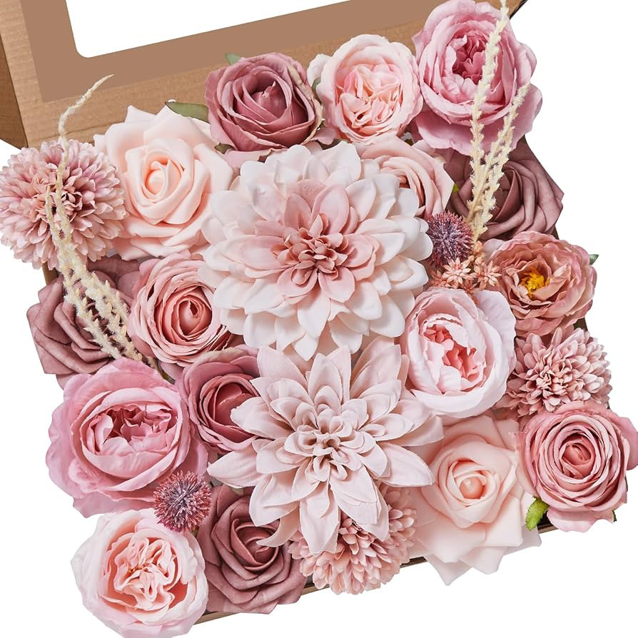 Alecono Artificial Flowers, Dusty Pink Silk Fake Flowers for DIY Wedding Bridal Bouquets, Wedding... | Amazon (US)