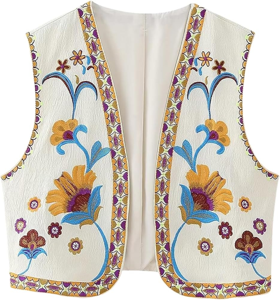 Yimoon Women's Vintage Floral Embroidered Vest Boho Casual Open Front Sleeveless Cardigan Waistco... | Amazon (US)