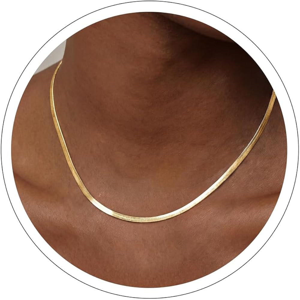 Amazon.com: DEARMAY 14K Gold Plated Necklace for Women Dainty Gold Choker Herringbone Necklaces S... | Amazon (US)