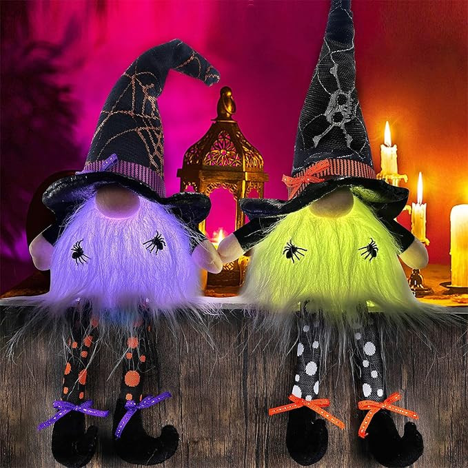 Juegoal 2 Pack Halloween Tabletop Decorations, 17" Lighted Plush Gnomes with Dangling Legs, Light... | Amazon (US)