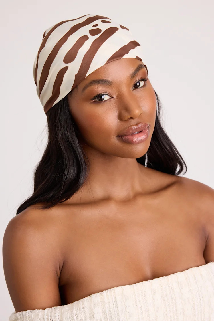 Nikia Brown Zebra Print Satin Scarf | Lulus