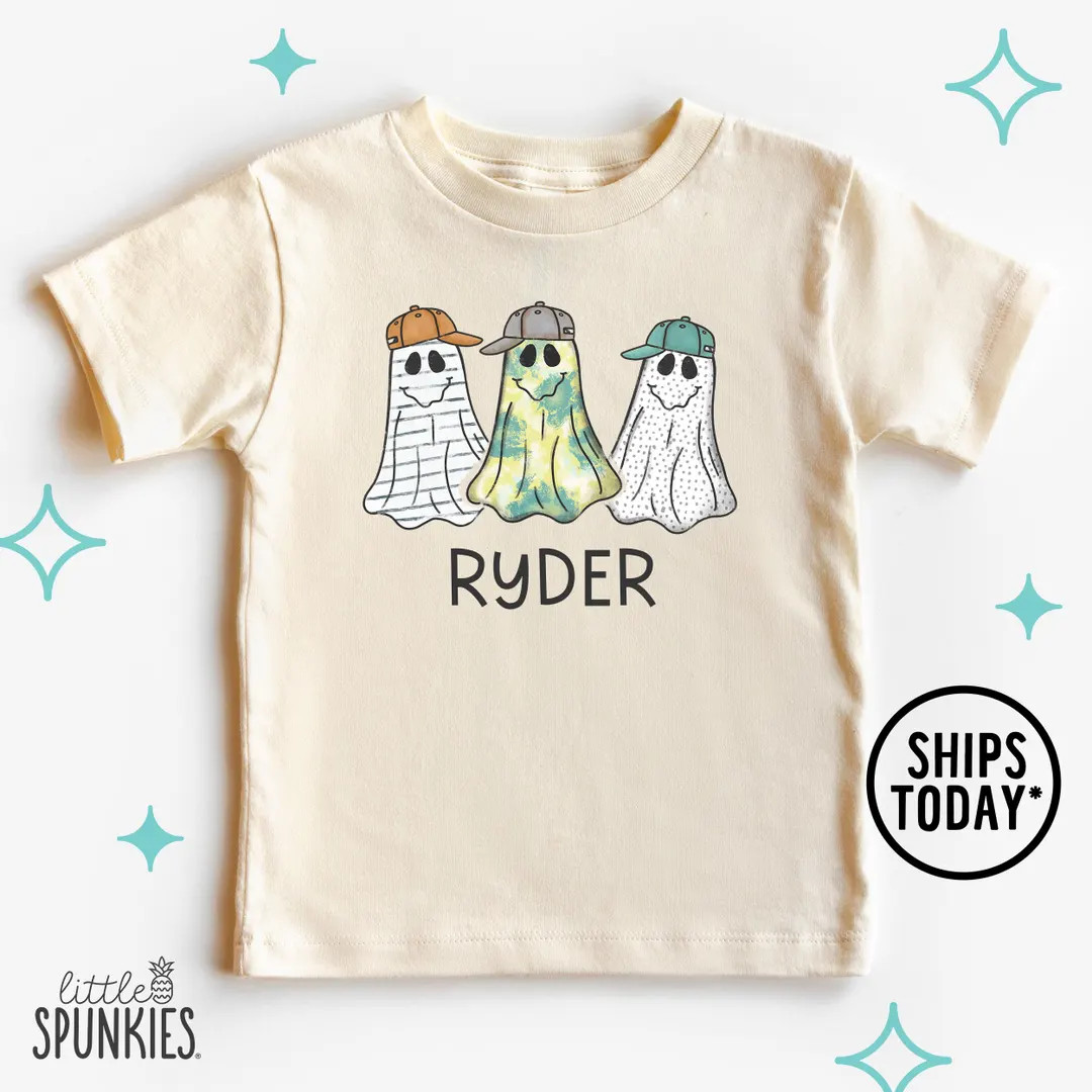 Boy Three Ghosts With Personalized Name T-shirt: Halloween Shirt for Boys - GL7846 - Etsy | Etsy (US)