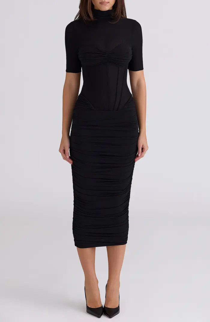 Sorrel Corset Stretch Mesh Midi Dress | Nordstrom