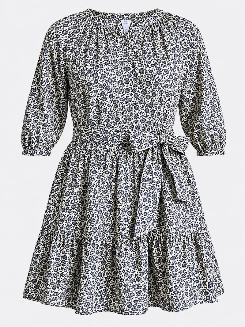 Time and Tru Women's Cotton Tiered Mini Dress with Ruffle Hem, Sizes XS-XXXL | Walmart (US)