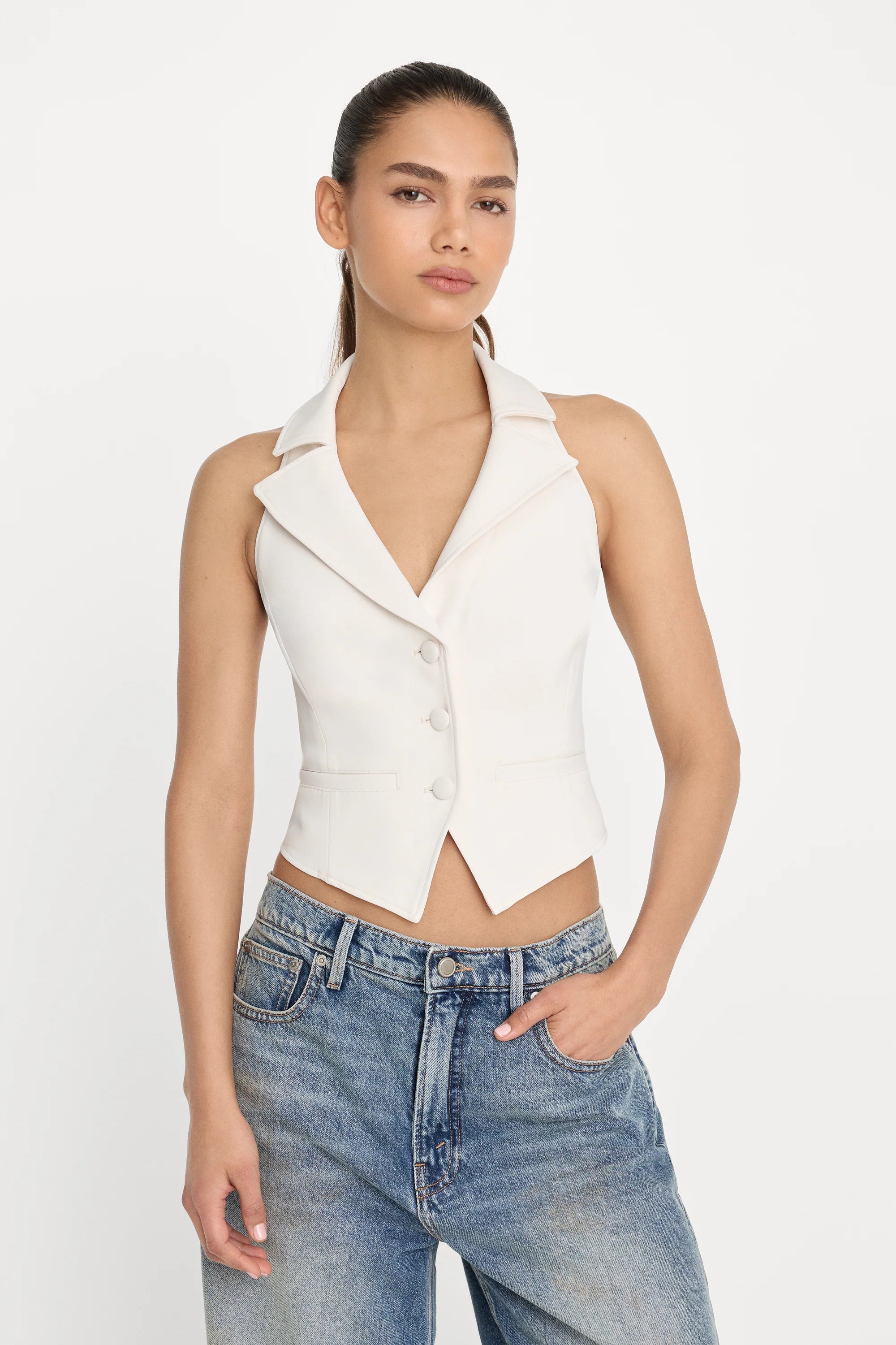 LUXE SUITING HALTER VEST | SOFT SHELL - GOOD AMERICAN | Good American
