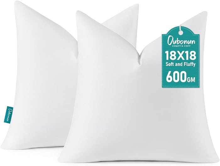 Oubonun 18 x 18 Down Feather Throw Pillow Inserts - Fluffy and Plush Odor-Free Fill - 100% Breath... | Amazon (US)