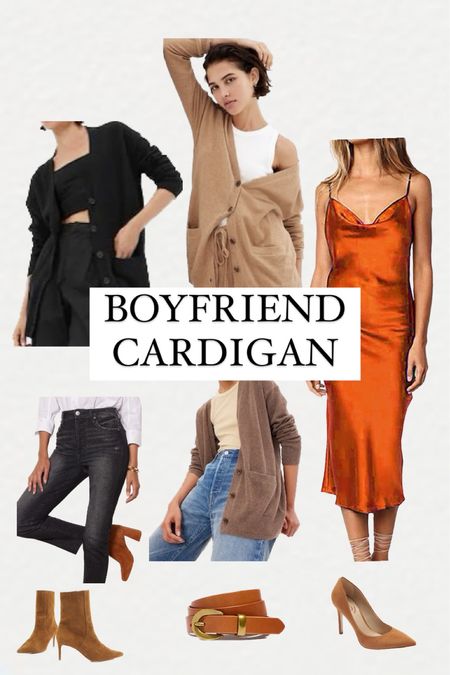 Boyfriend cardigans with jeans, boots, slip dress  

#LTKstyletip