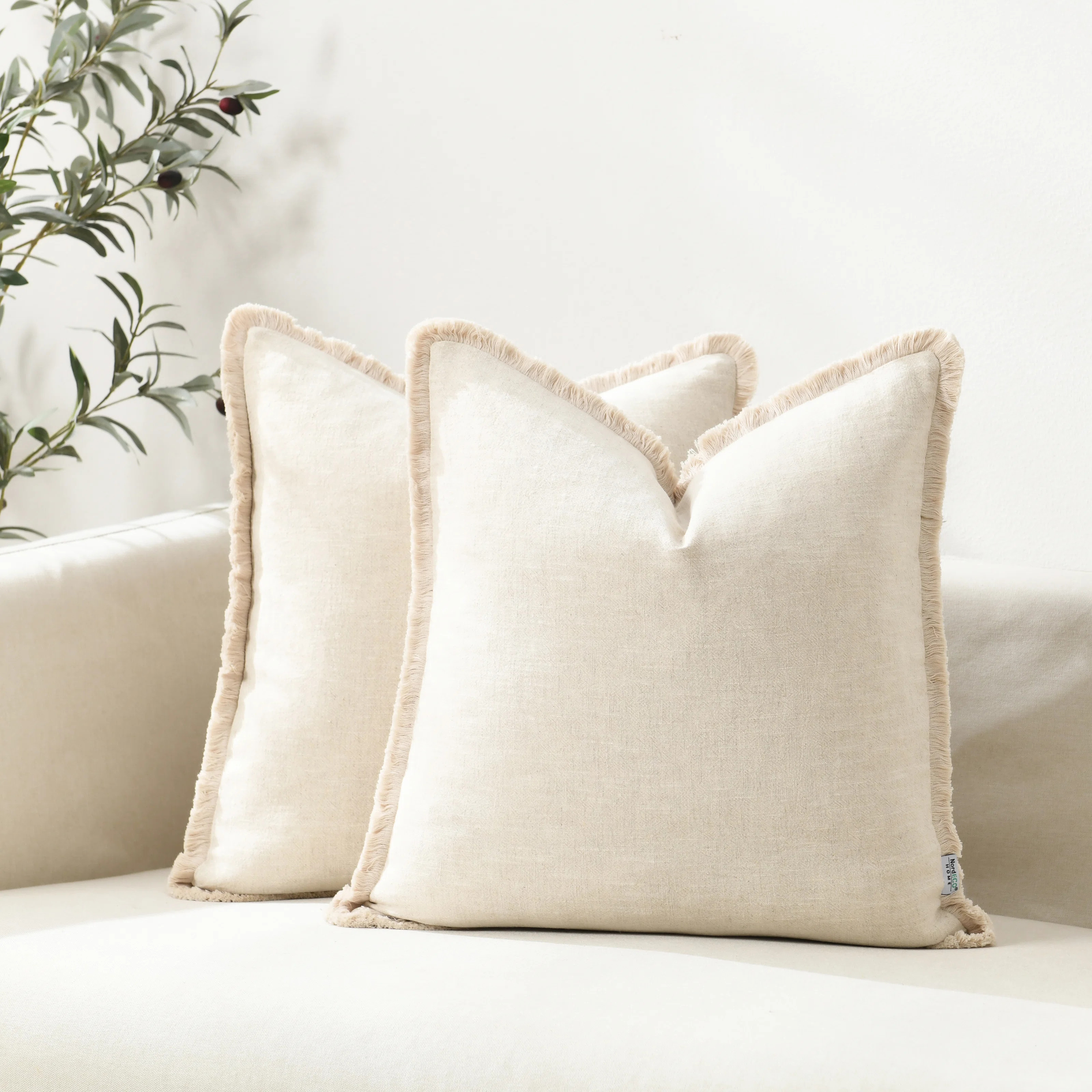 Cozy Soft Washed Linen Textured Boho Farmhouse Pillow Cover With Tassels Edge (Set of 2) | Wayfair North America