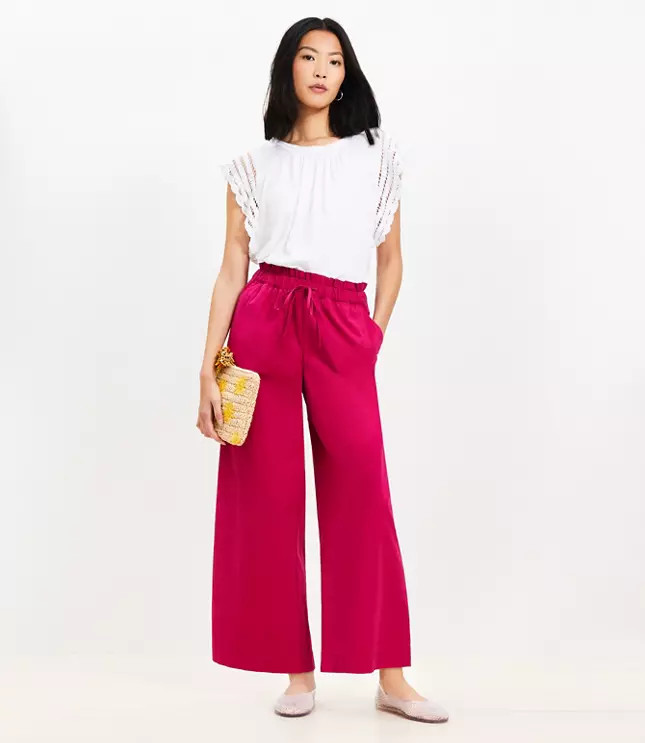 Breezy Wide Leg Ankle Pants in Twill | LOFT