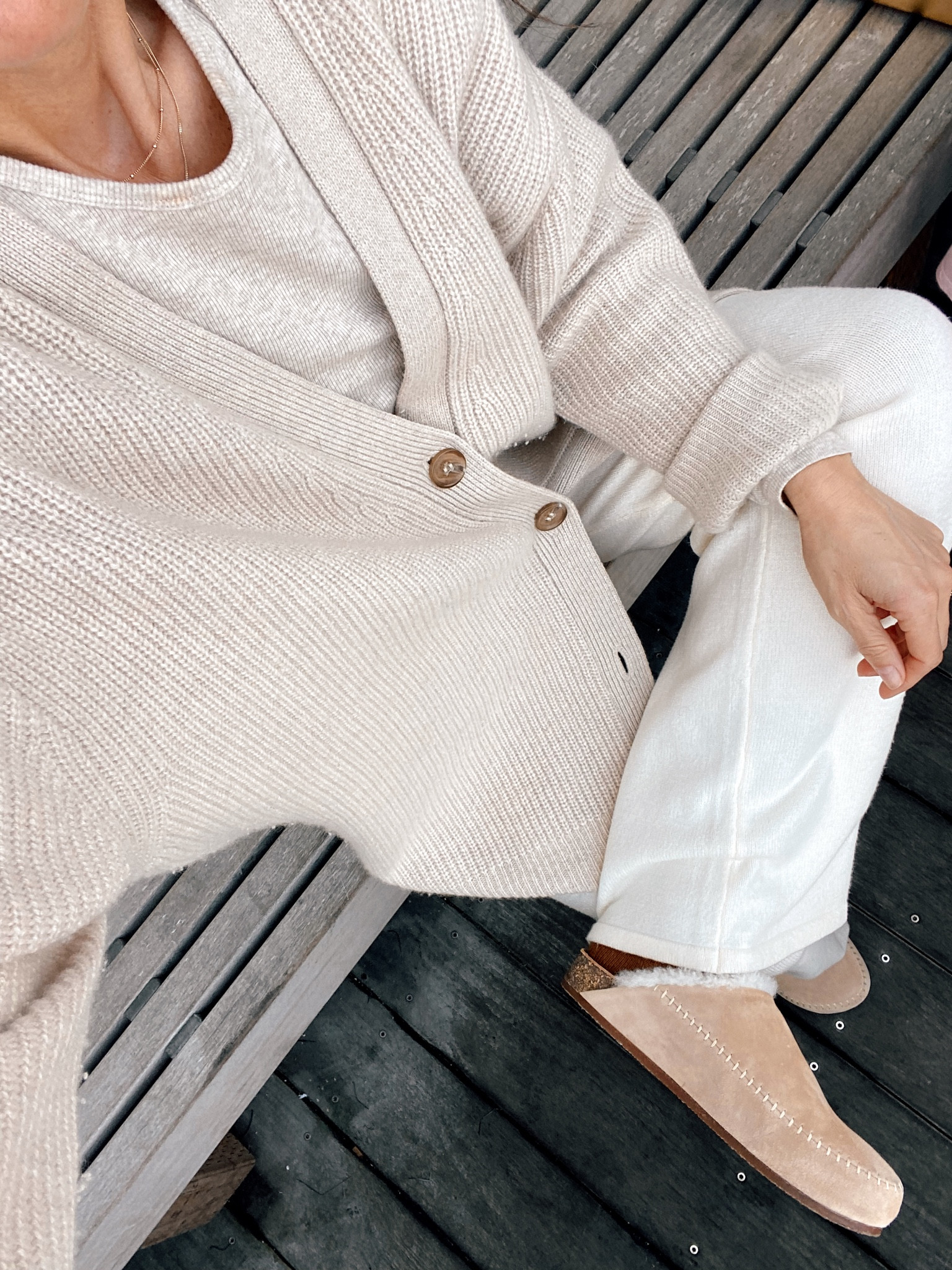 Sunday morning outift from December’s capsule wardrobe 
15% off cardigan and clogs with code SHANNONP15 

#LTKsalealert #LTKstyletip