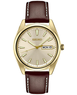 Seiko Men's Essentials Brown Leather Strap Watch 40mm - Macy's | Macy's