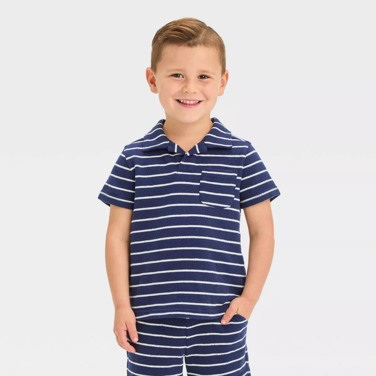 Toddler Boys' Short Sleeve Striped French Terry Set - Cat & Jack™ Navy Blue | Target
