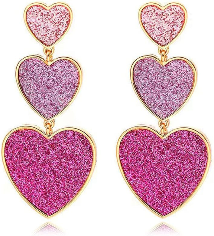 Chic Enamel Long Love Heart Letter Earrings Unique Personalized Red Hollow Heart Drop Dangle Earr... | Amazon (US)