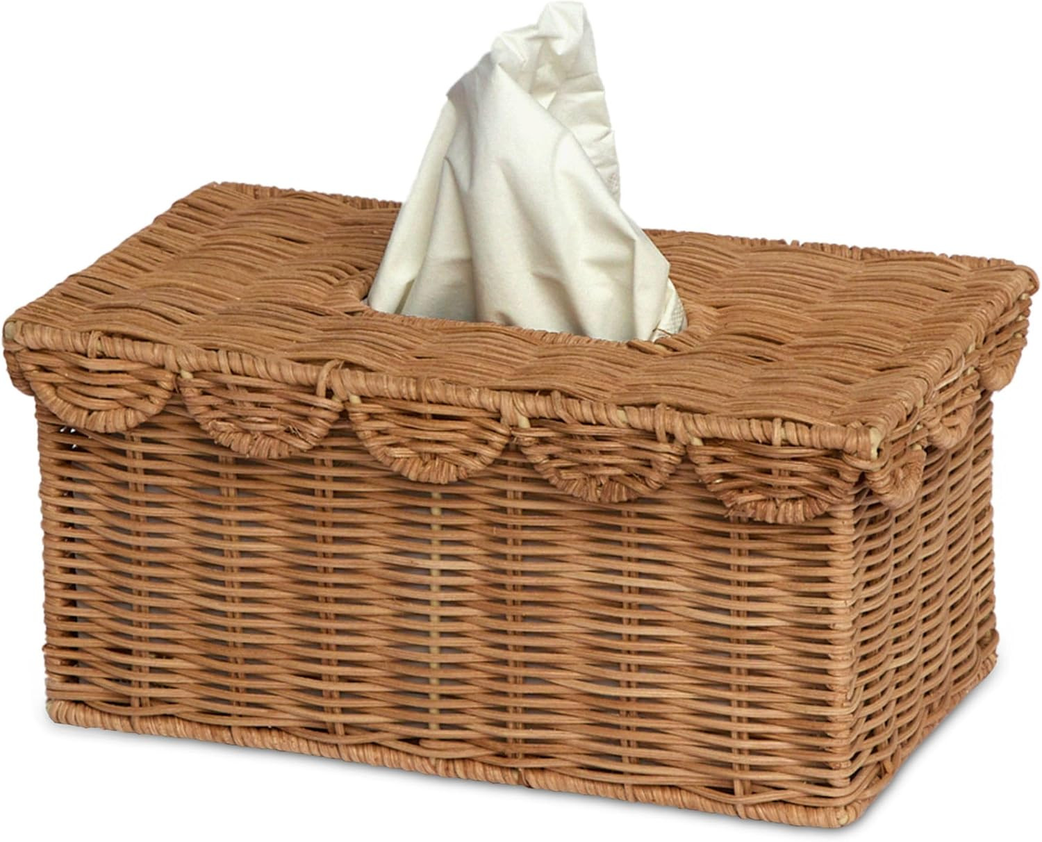 BEBE BASK Handwoven Scalloped Rectangle Tissue Box Cover (8.6 × 5 × 4 in) | Amazon (US)