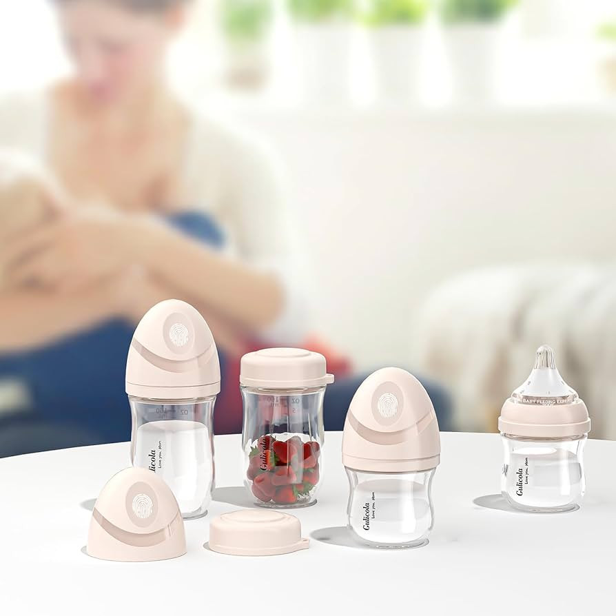 Gulicola Natural Glass Baby Bottle for Breastfeeding Babies, Newborn Anti-Colic Bottle Set with S... | Amazon (US)