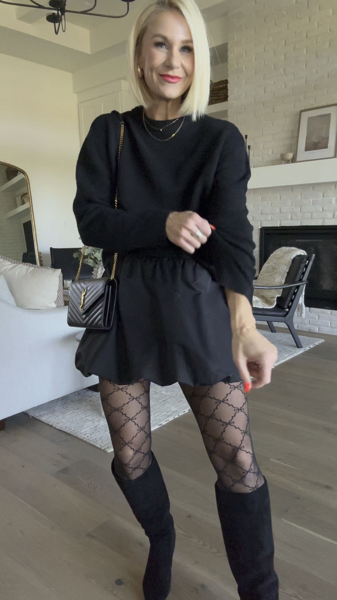 *UPDATE: the exact skirt I’m wearing has since sold out, but I linked an almost IDENTICAL ONE FROM AMAZON!

Affordable, all-black, party outfit idea🖤🖤🖤 holiday parties will be here before we know it, and this sweater, skirt, tights and suede boots are easy options to wear together, or separately! 
Sizing ~
Sweater: tts, wearing a medium 
Skirt: fits big, sized down to a small
Tights: OS
boots: tts, (but I always go up 1/2 size for knee high boots) linked similar, less expensive options. 👉🏼BUT if you’re looking for ultimate comfort & a “one and done pair”, this boot is it!

Date night outfitts

#LTKVideo 

#LTKFindsUnder50 #LTKParties