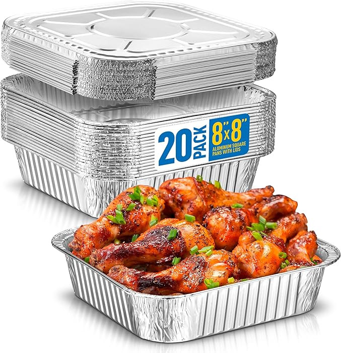 Plastible 8x8 Disposable Aluminum Pans With Lids - 20 Pack Foil Pans For Cooking, Baking Cakes, R... | Amazon (US)