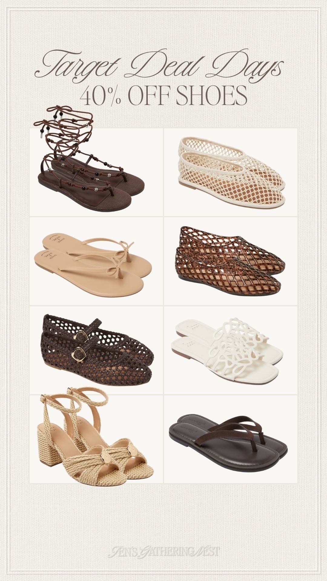 I can’t believe shoes are 40% off at Target today!! These are my top picks 🤎 👡 

#womensshoes #sandals #flats #jellys #shoes #summershoes #target #targetfinds #targetstyle #targetfashion #targetdealdays #dealdays

#LTKSaleAlert #LTKootd #LTKSeasonal
