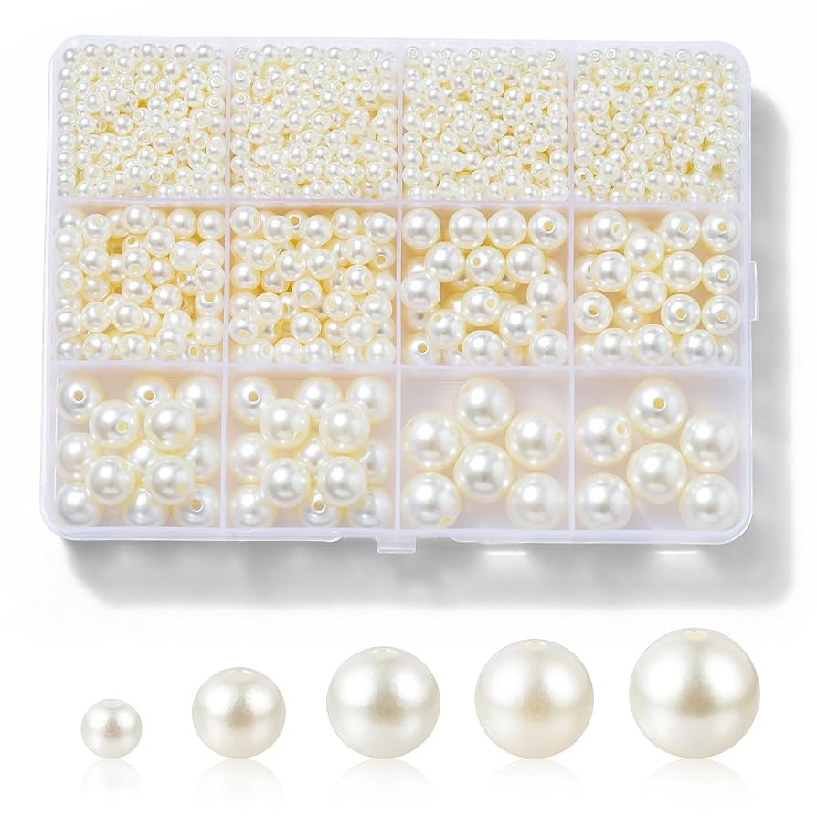 1200 Pcs Pearl Beads for Jewelry Making, 5 Size Round Pearls for Bracelets Making Kit Small Pearl... | Amazon (US)