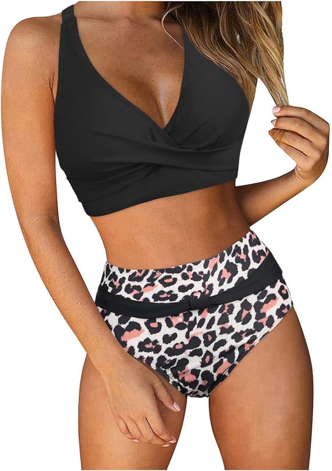 GOXIANG Bikini Sets for Women Swim Top with Built in Bra Two Piece Swimsuit Sexy Push Up Bikini V... | Amazon (US)