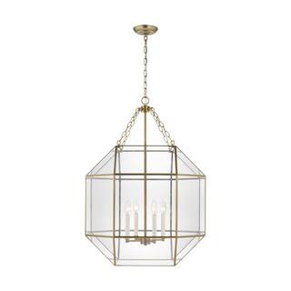 Morrison Large 4-Light Satin Brass Lantern Pendant Light with Clear Glass Panel | The Home Depot