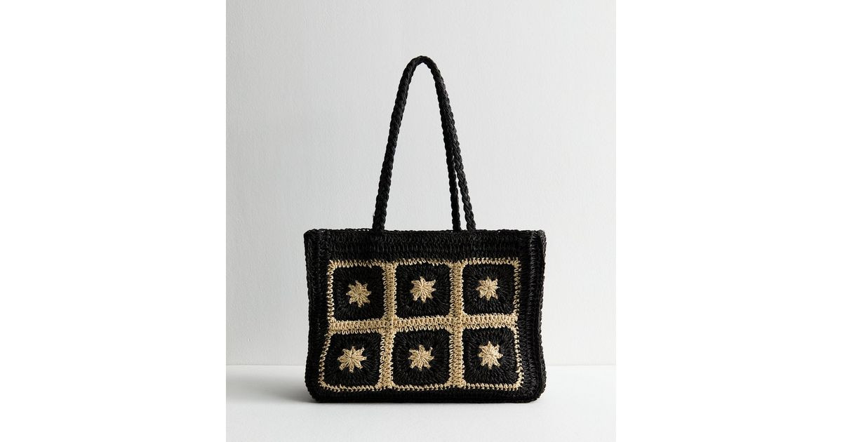 Black Woven Flower Raffia-Look Tote Bag
						
						Add to Saved Items
						Remove from Saved I... | New Look (UK)