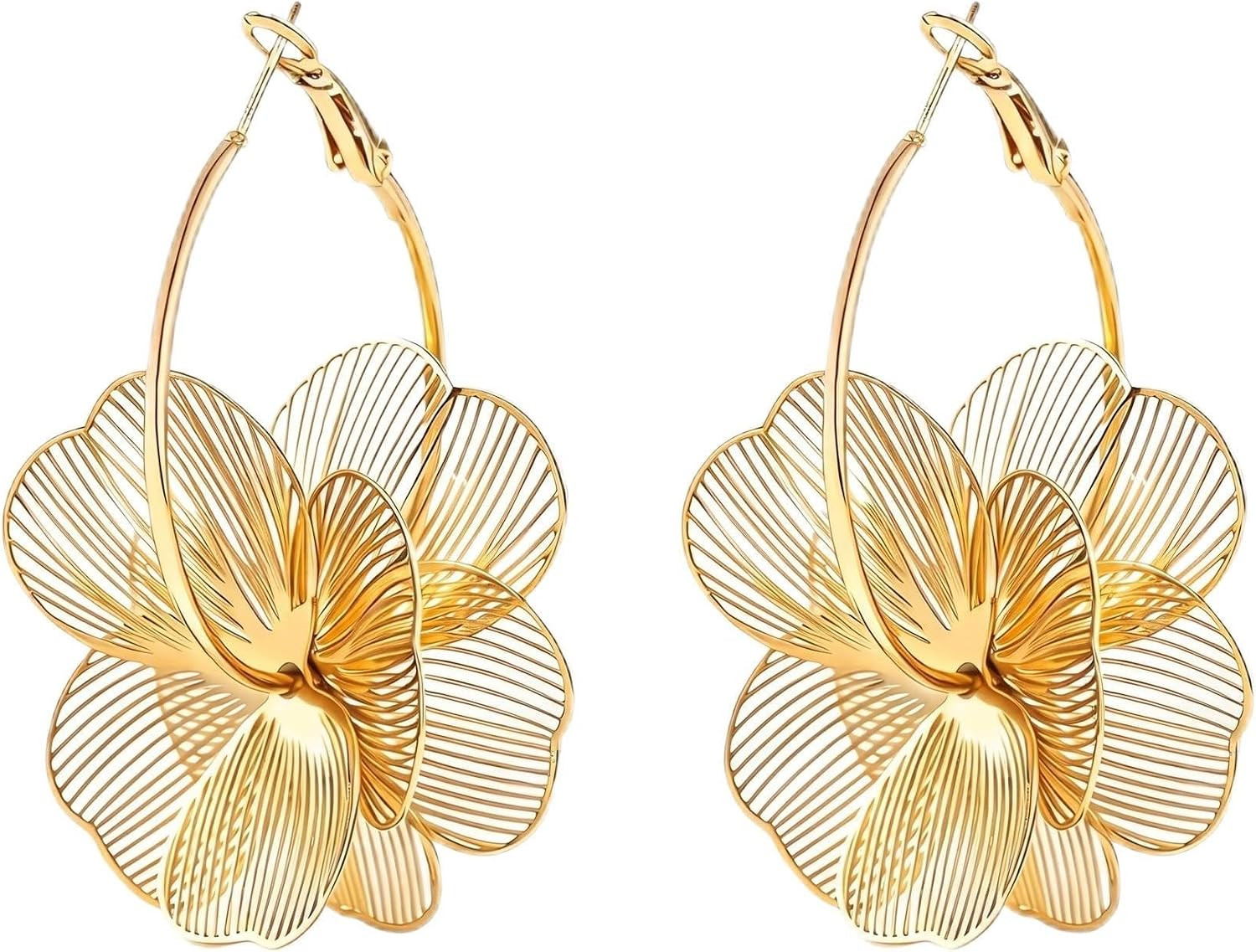 Dangle Flower Gold Earrings for Women, Trendy Statement Hoop Earrings Gifts | Amazon (US)