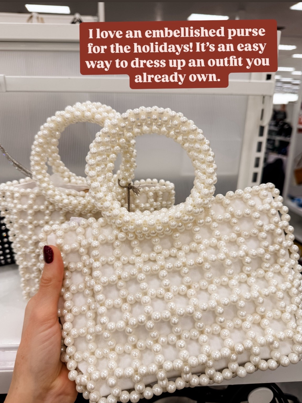 This embellished purse would go great with your holiday party looks! 

Loverly Grey, Target find, holiday purse, embellished purse, Christmas purse, holiday bag, Christmas bag, gift guide, gift ideas 

#LTKFindsUnder50 #LTKGiftGuide #LTKHoliday