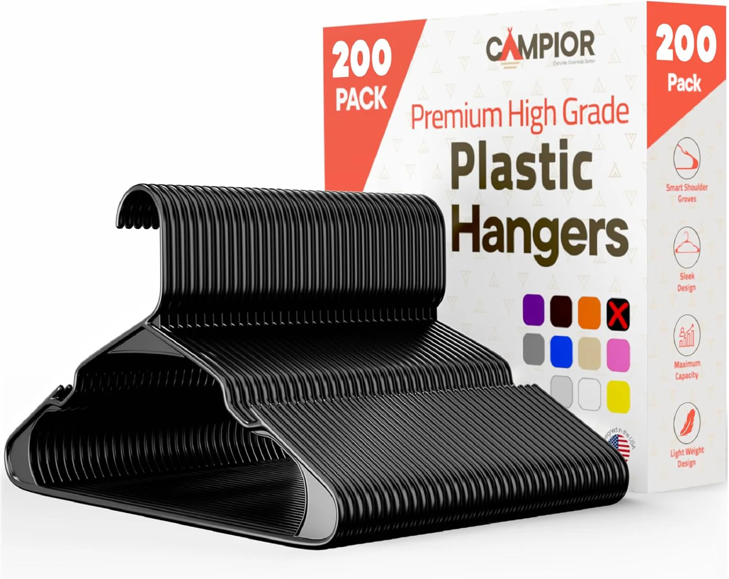 Campior Black Plastic Hangers Heavy Duty Plastic Hangers Slim and Space Saving Durable and Lightweight with Non Slip Shoulder Notches for Slip | Lowe's