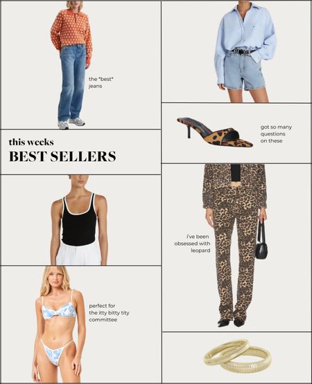 this weeks best sellers | Levi’s denim jeans, Tony bianco leopard shoes, dissh jorts and black + white tank top 

#LTKStyleTip #LTKFindsUnder100 #LTKFindsUnder50