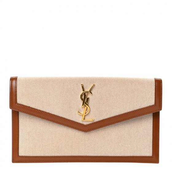 SAINT LAURENT Canvas Uptown Pouch Natural Beige Brick | Fashionphile