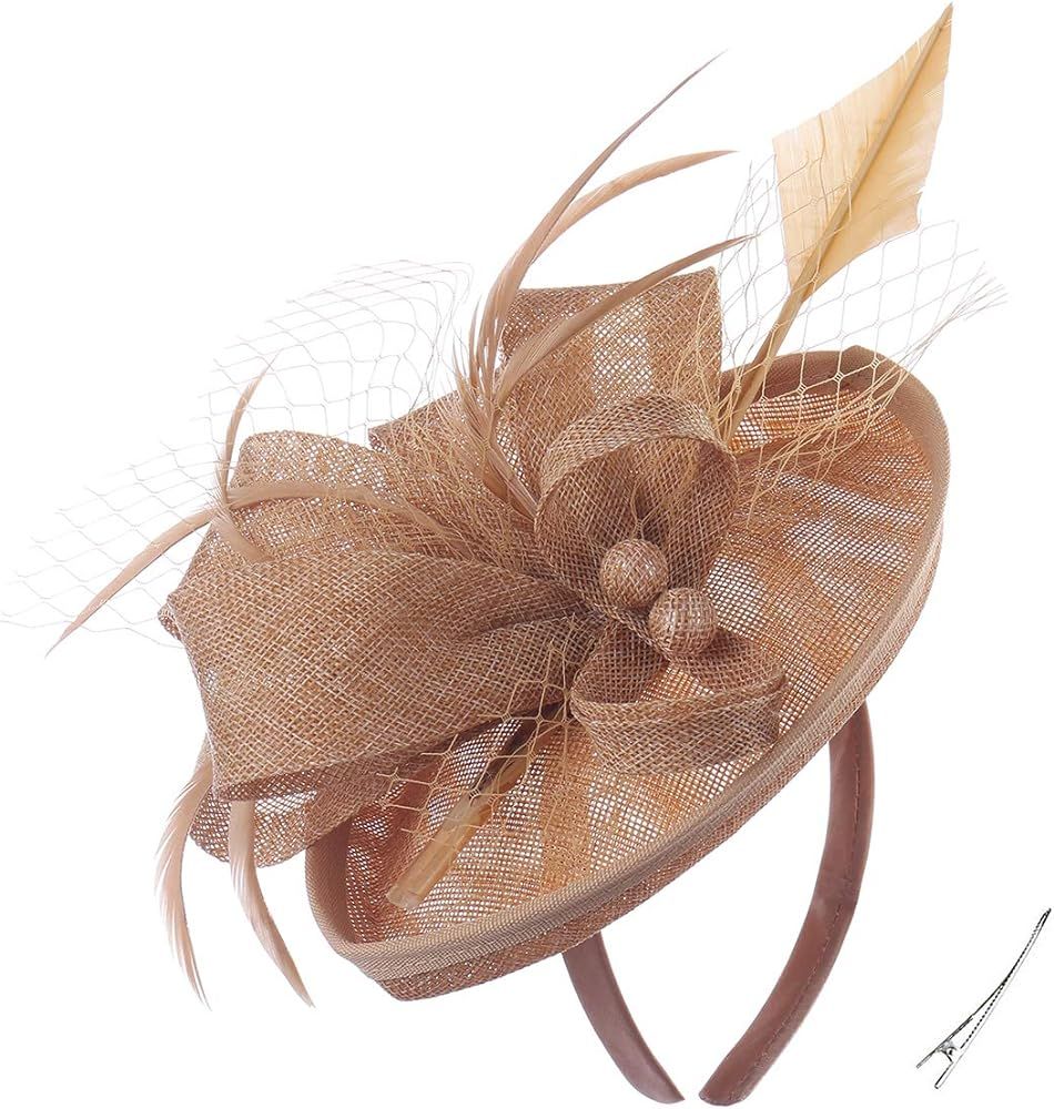FELIZHOUSE Fascinators for Women Tea Party Hat Headband Derby Wedding Church Bridal Cocktail Feather | Amazon (US)