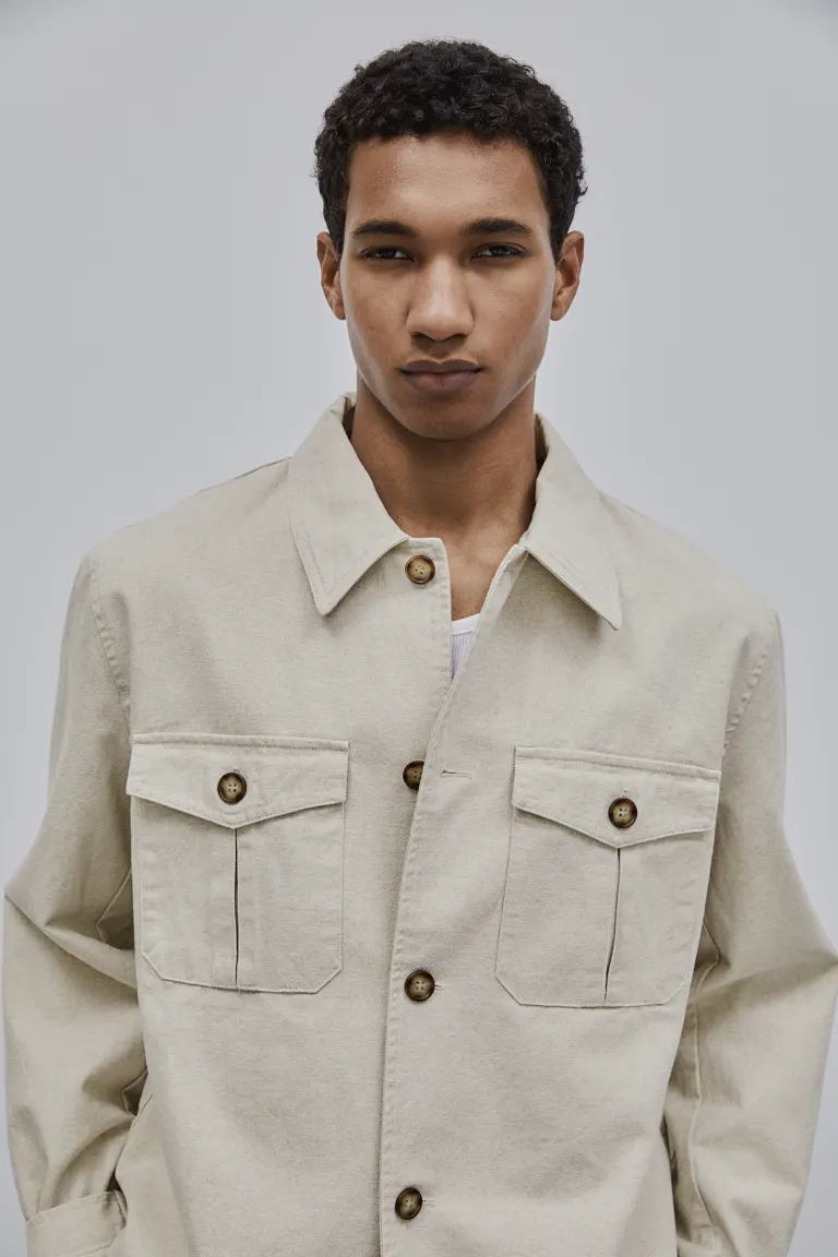 Slim Fit Linen-blend Jacket - Long sleeve - Regular length - Light beige - Men | H&M CA | H&M (US + CA)