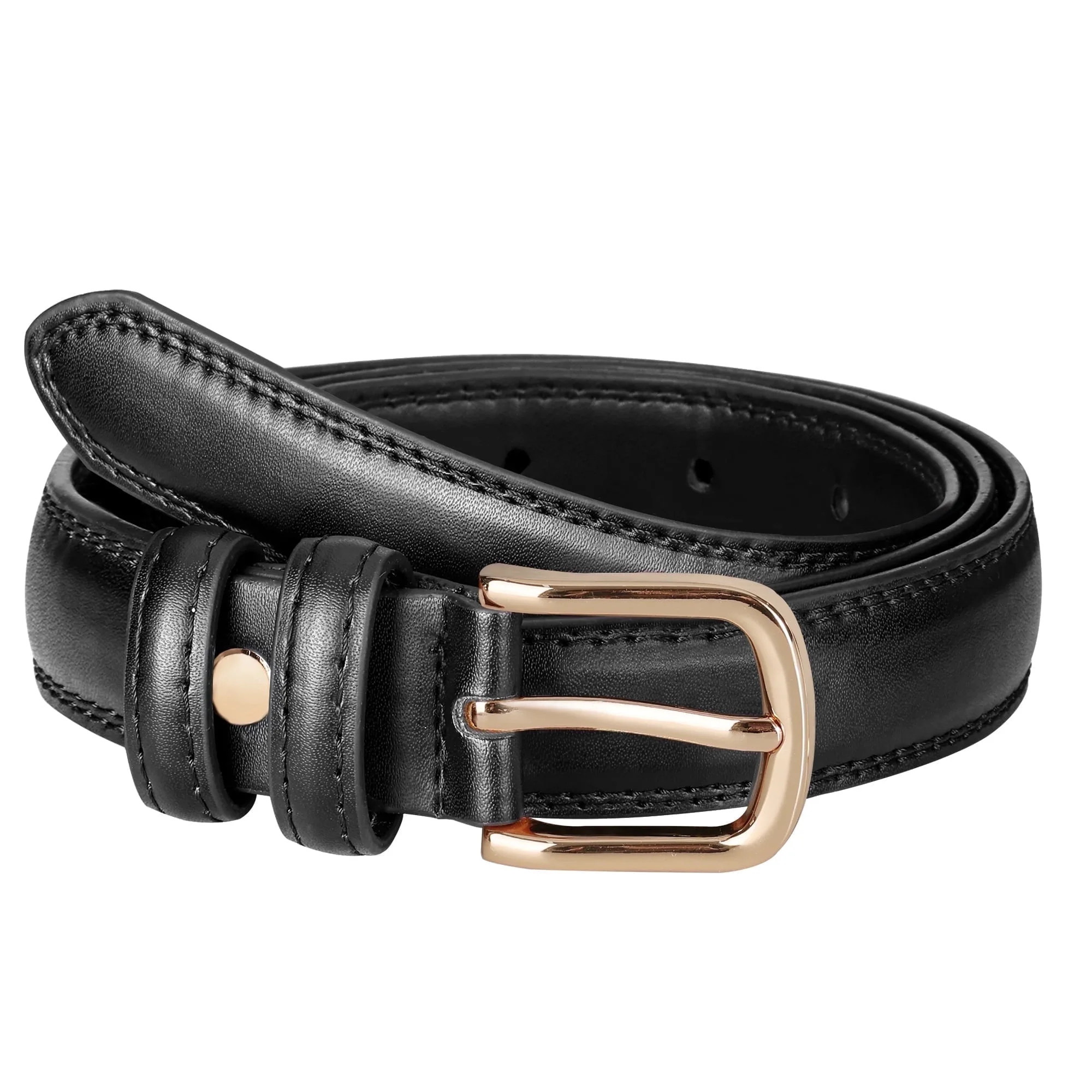 Punplita Women Belts for Ladies Gold Buckle Black Leather Belt for Dresses Jeans Pants | Walmart (US)