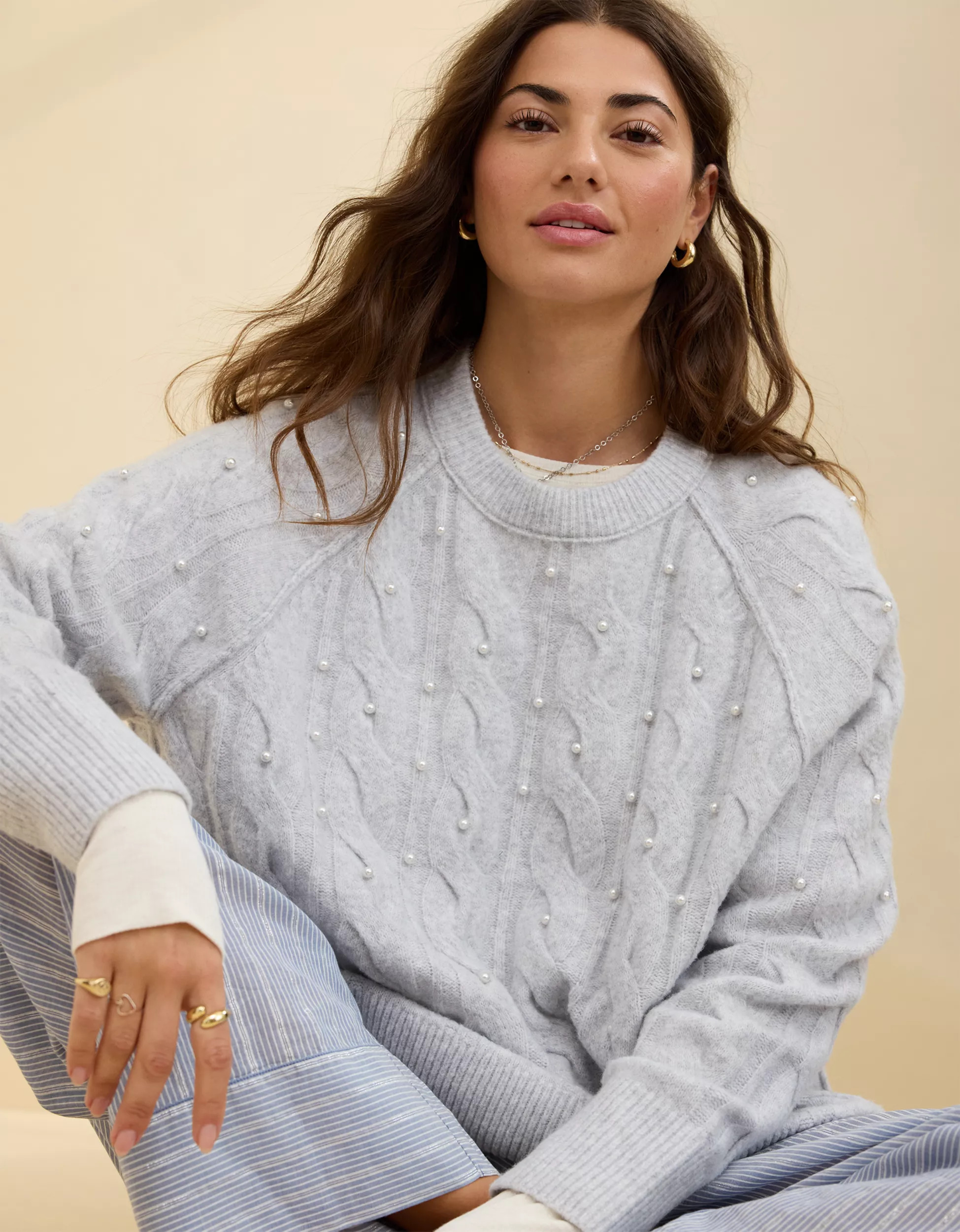 Aerie unREAL Cable Pearl Crew Sweater | American Eagle Outfitters (US & CA)